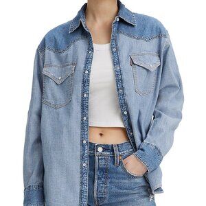 Levi's 2-Tone 100% Cotton Western Denim Pearl Snap Relaxed Button Down